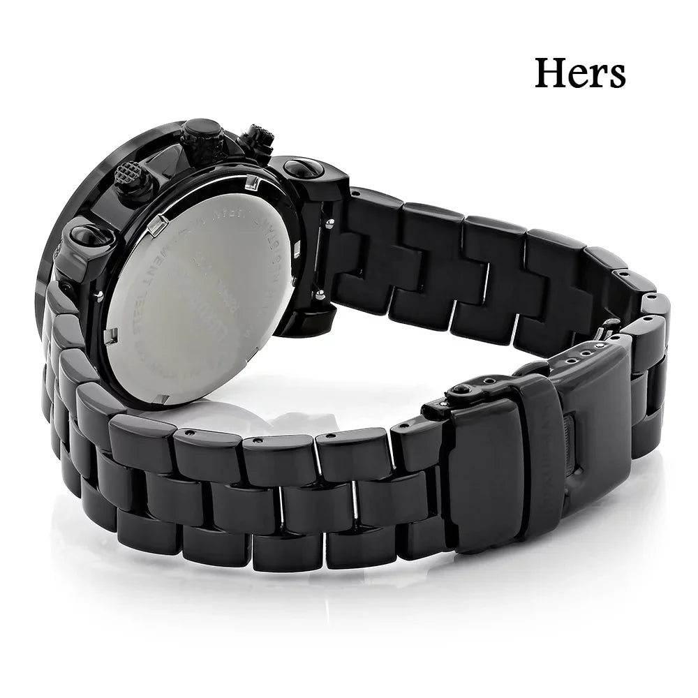 Large Matching His and Hers Watches: 5.15ct Black Diamond Watch Set