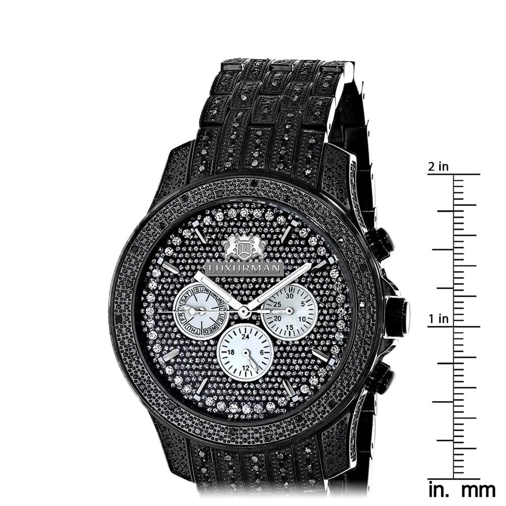 Men's Black Stainless Steel Diamond Accent Quartz Watch Metal Band plus Extra Leather Strap