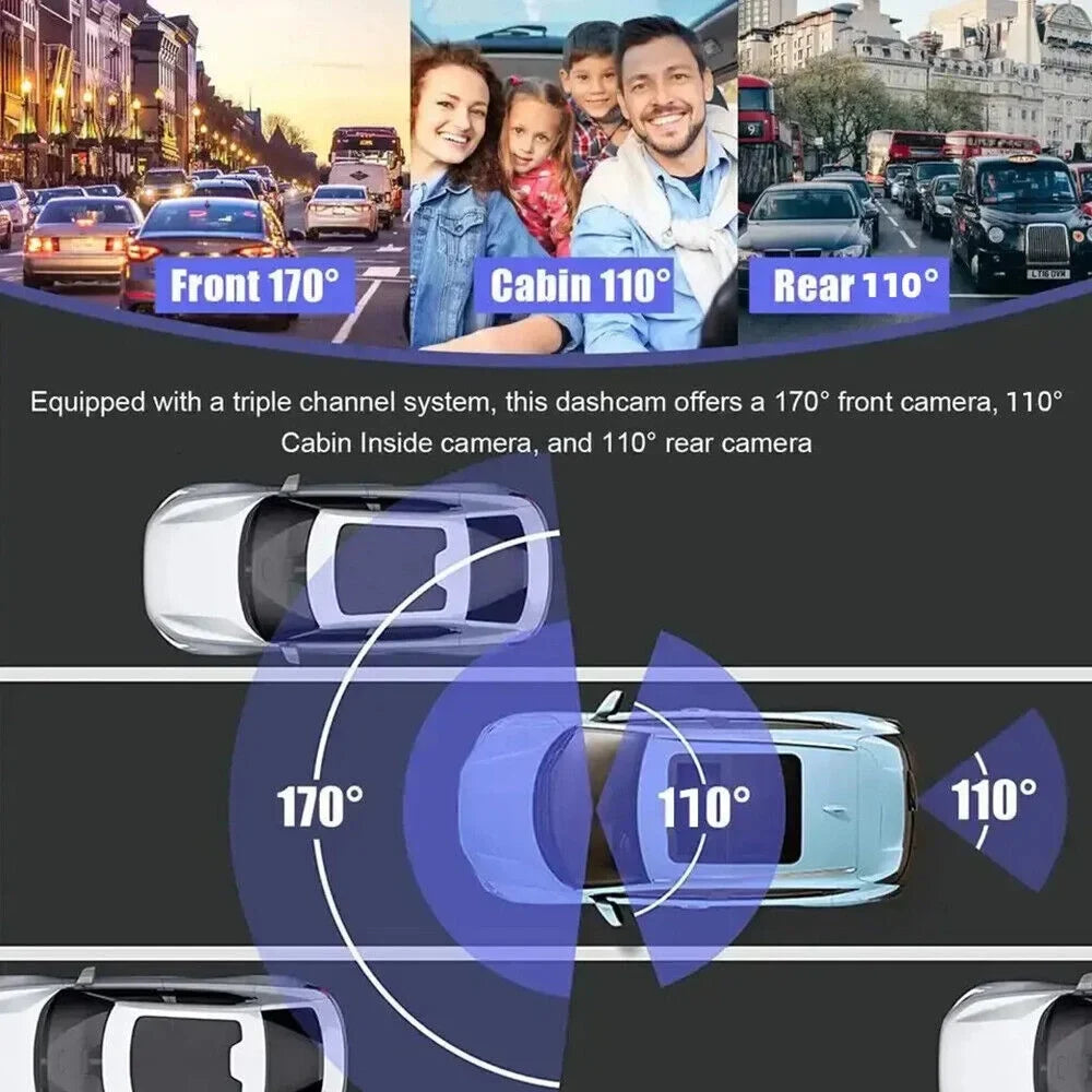 Onemayship High Definition 1080P 3-in-1 In-Car Camera System Front Rear Inside Crisp Video Recording G-sensor
