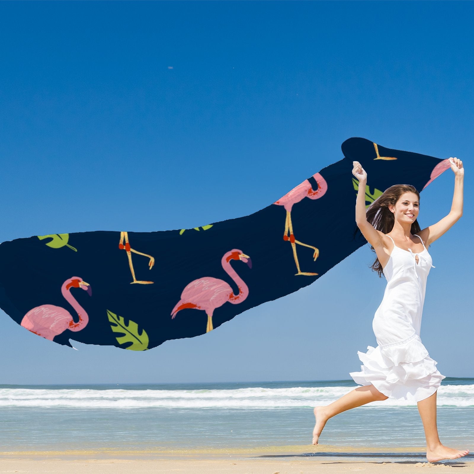 FREEAMG Flamingo Birds Silk Long Scarf for Women Large Oblong Sunscreen Shawls Wraps Neck Headscarf Hair Wraps Gift Packed