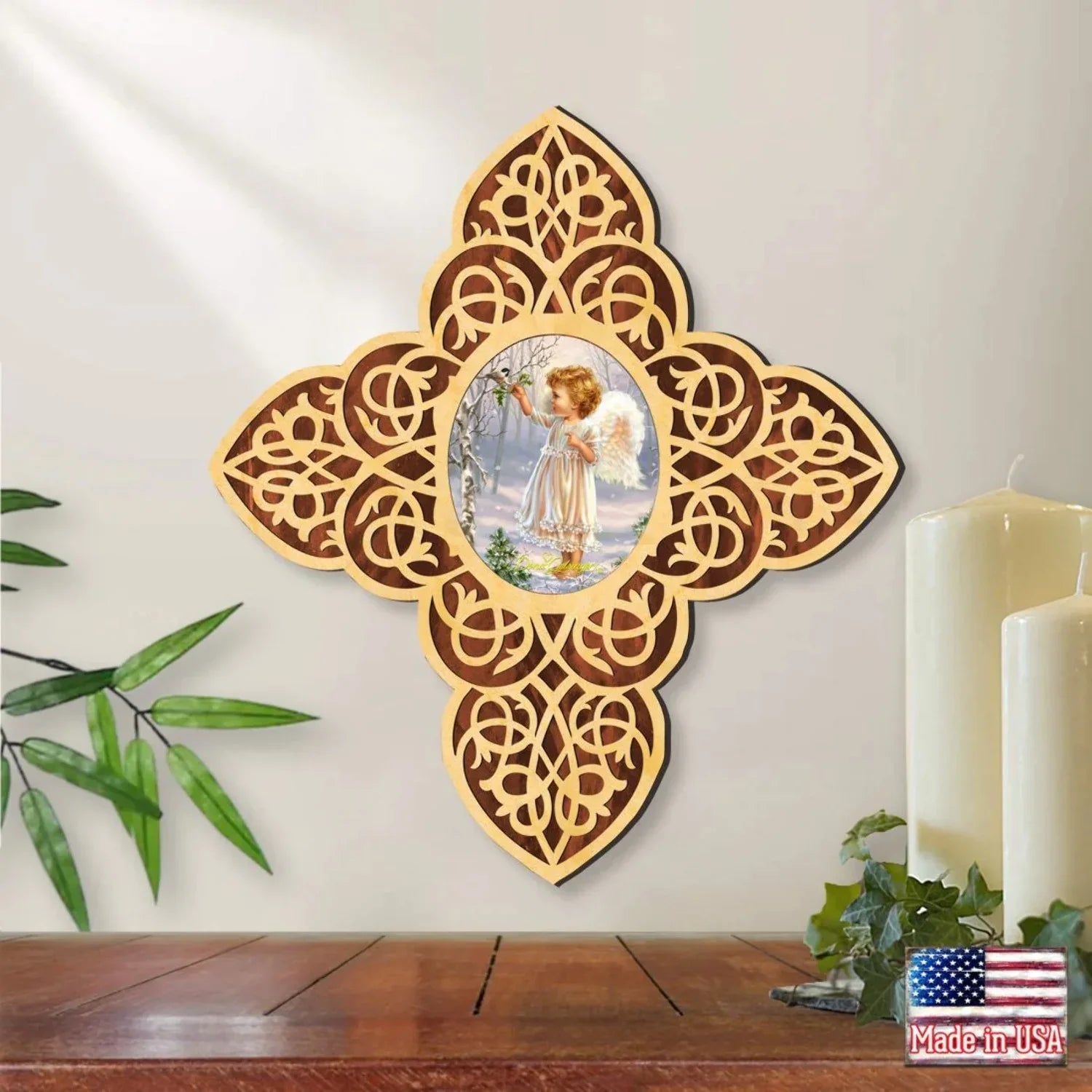 Gelsinger | Inspirational Icon D�cor - 88482-DG. Angel Girl Filigree Wooden Cross by D