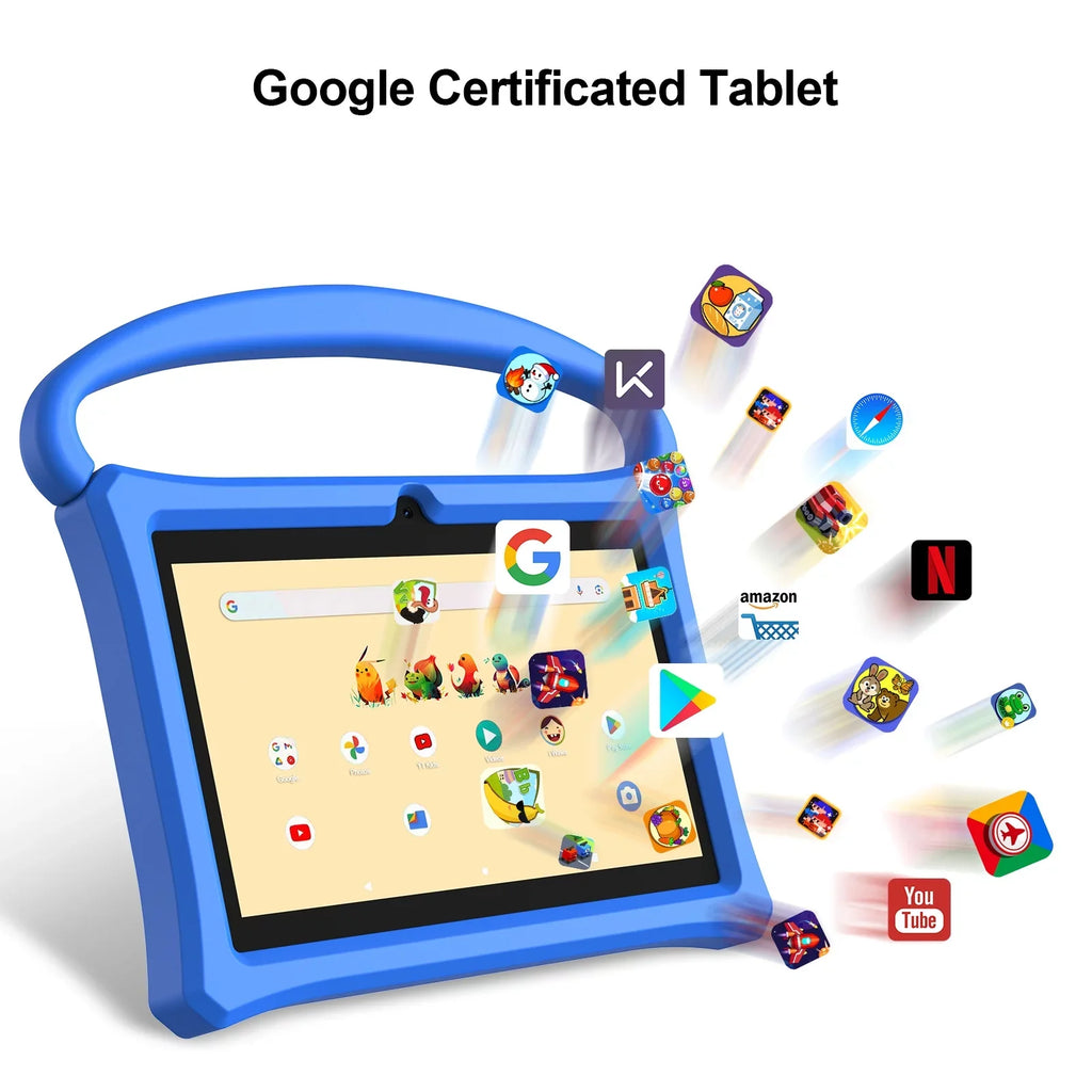 BAKEN 7 inch Kids Tablet, 2GB RAM 32GB ROM, Android 11 Tablet, WiFi6, Bluetooth, Parental Control Pre-Installed Learning Tablet Apps for Toddlers Children Kid-Proof Protective Case, Google Play(Blue)