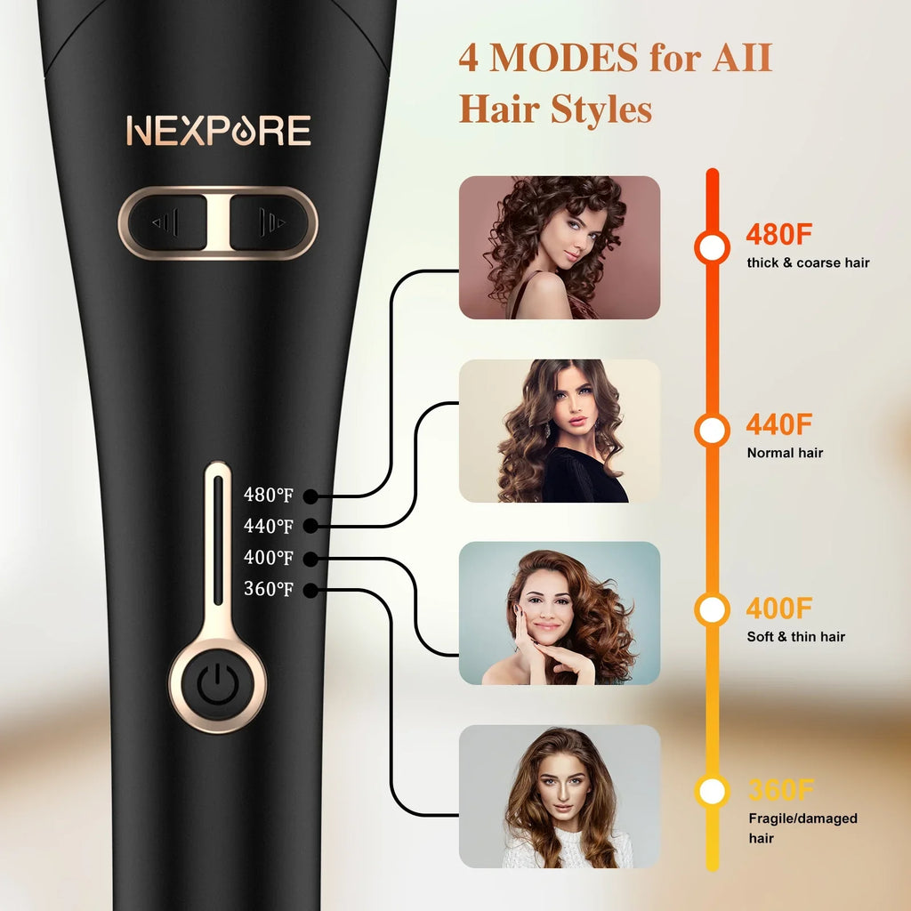 NEXPURE Curling Irons,Curling Iron Professional with 1" Large Rotating Barrel & 4 Temps,Salon Curl Hair,Gold