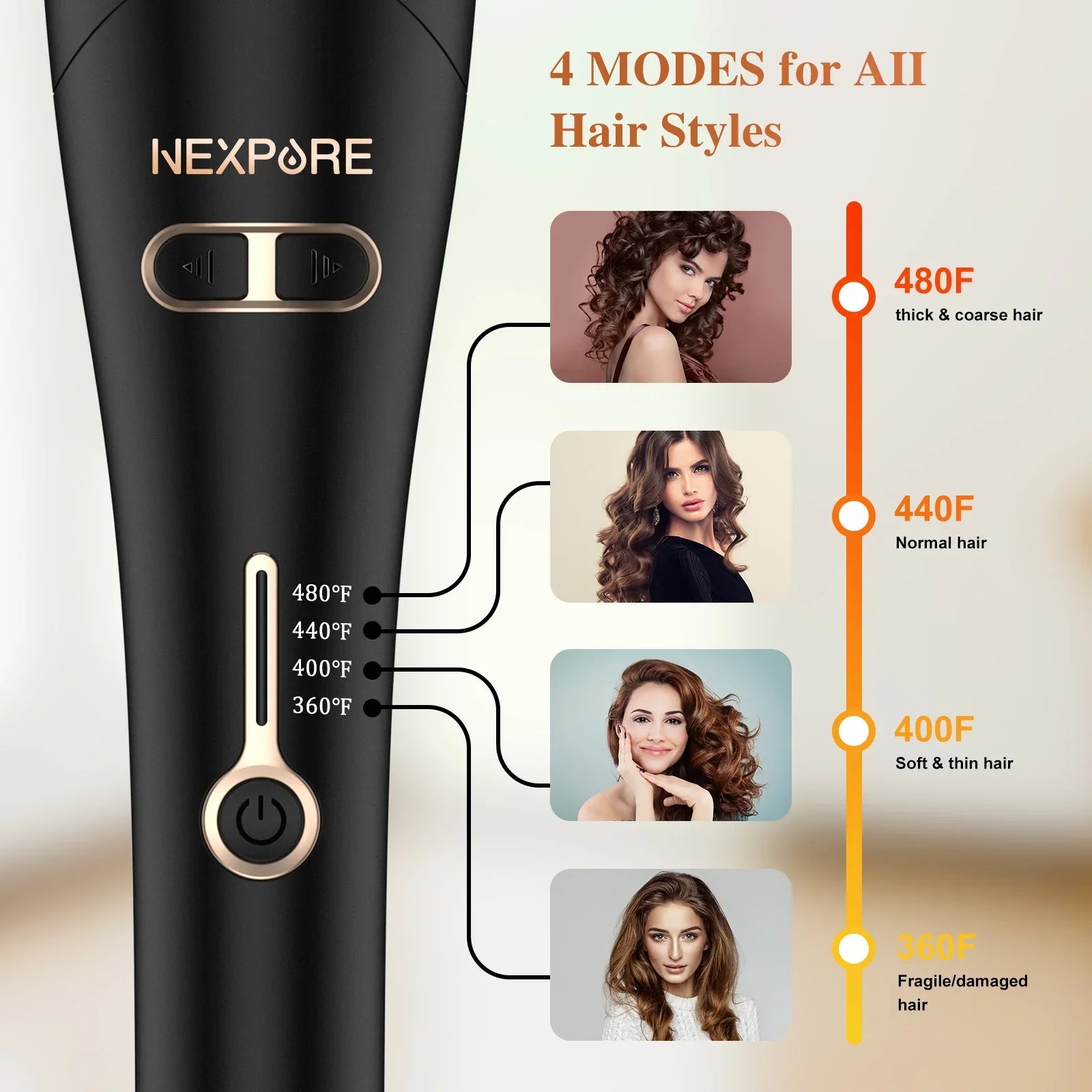 NEXPURE Curling Irons,Curling Iron Professional with 1" Large Rotating Barrel & 4 Temps,Salon Curl Hair,Gold