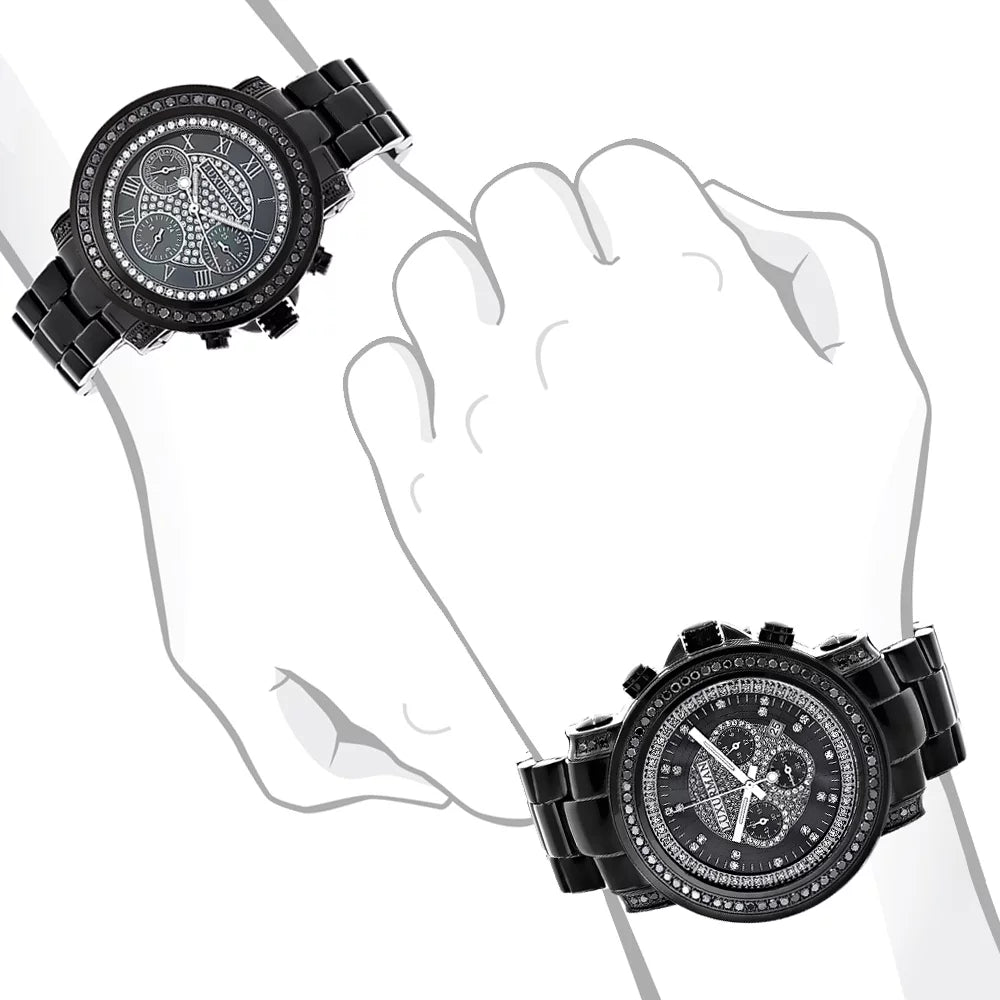 Large Matching His and Hers Watches: 5.15ct Black Diamond Watch Set