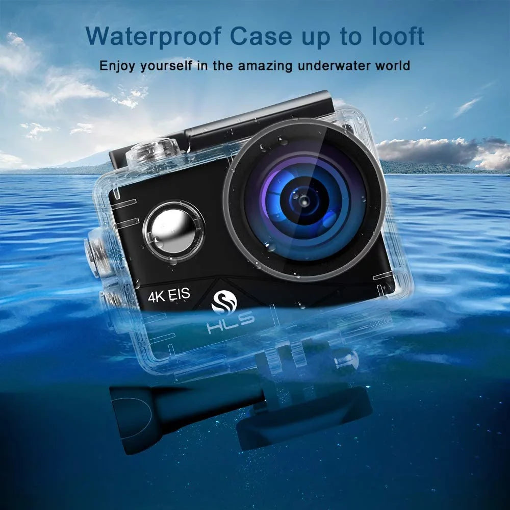 Video Action Camera 4K with Wide Angle Lens HD WiFi Underwater Camera with Waterproof Case Remote Outdoor Sports Camera for Vlog with Accessories Mount Kit Battery Charger