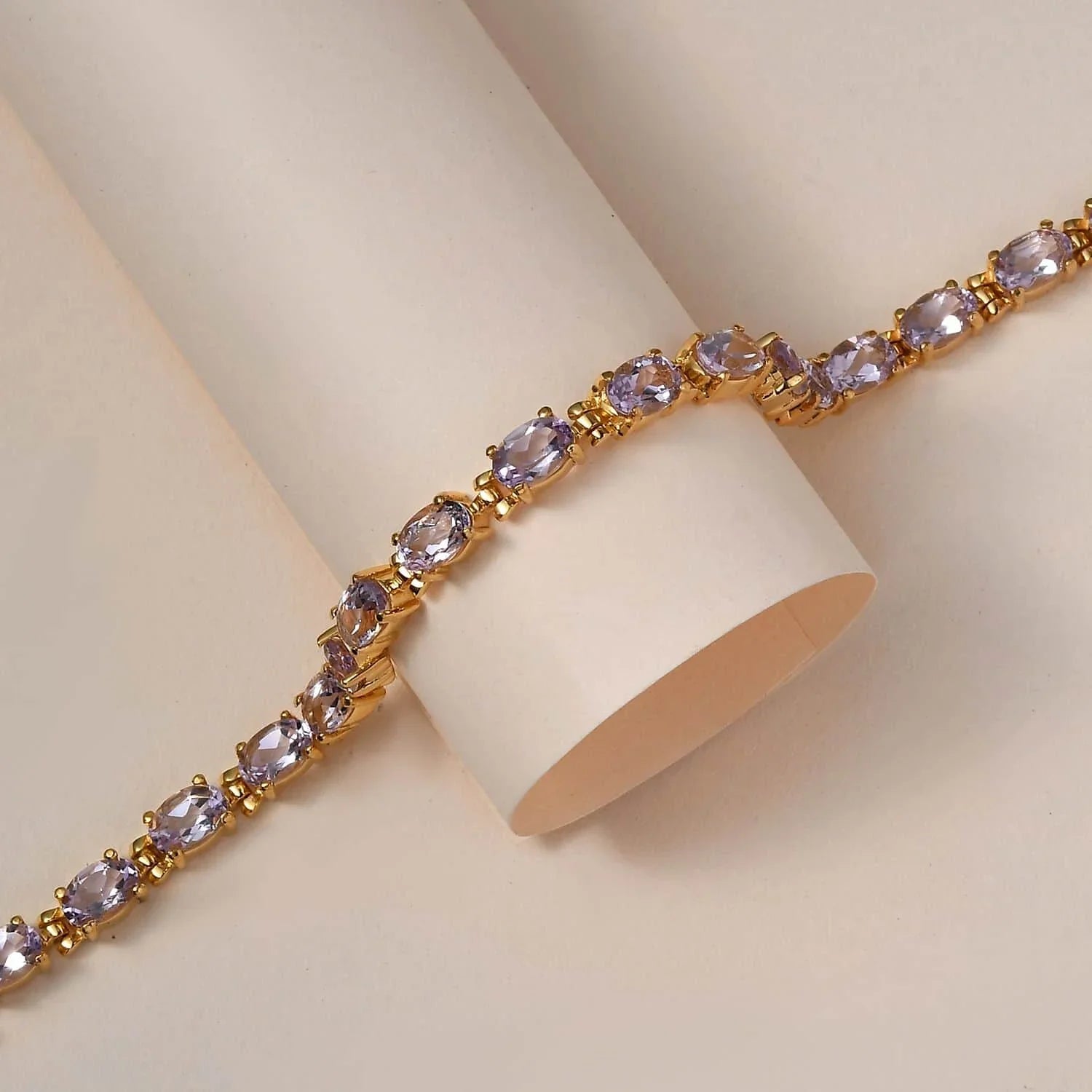 Shop LC Pink Amethyst Oval Stainless Steel Yellow Gold Ion Plated Bracelet for Women Jewelry Size 8" Ct 8.49 Birthday Gifts