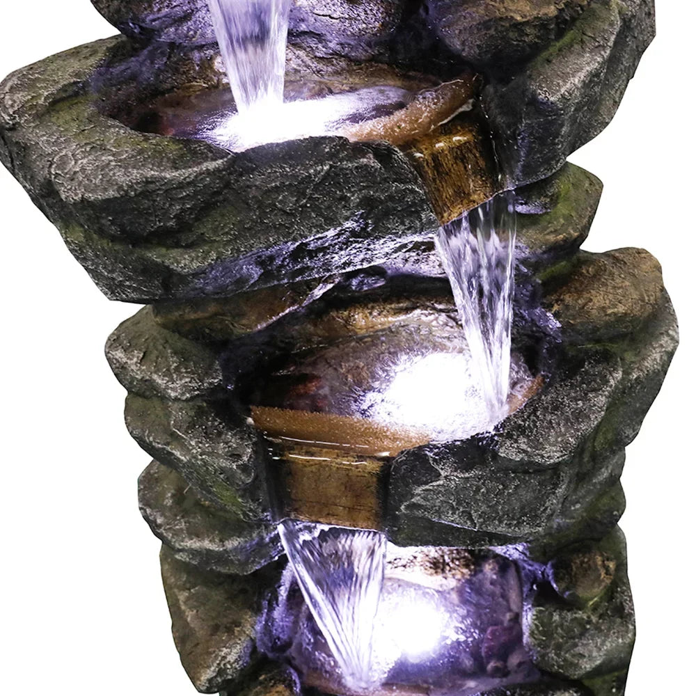 Kmowoo 40inches High Stacked Simulated Rock moisture Fountain with LED Lights