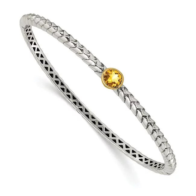 Shey Couture QTC191 6 mm Sterling Silver with 14k Gold Citrine Hinged Bangle Bracelet