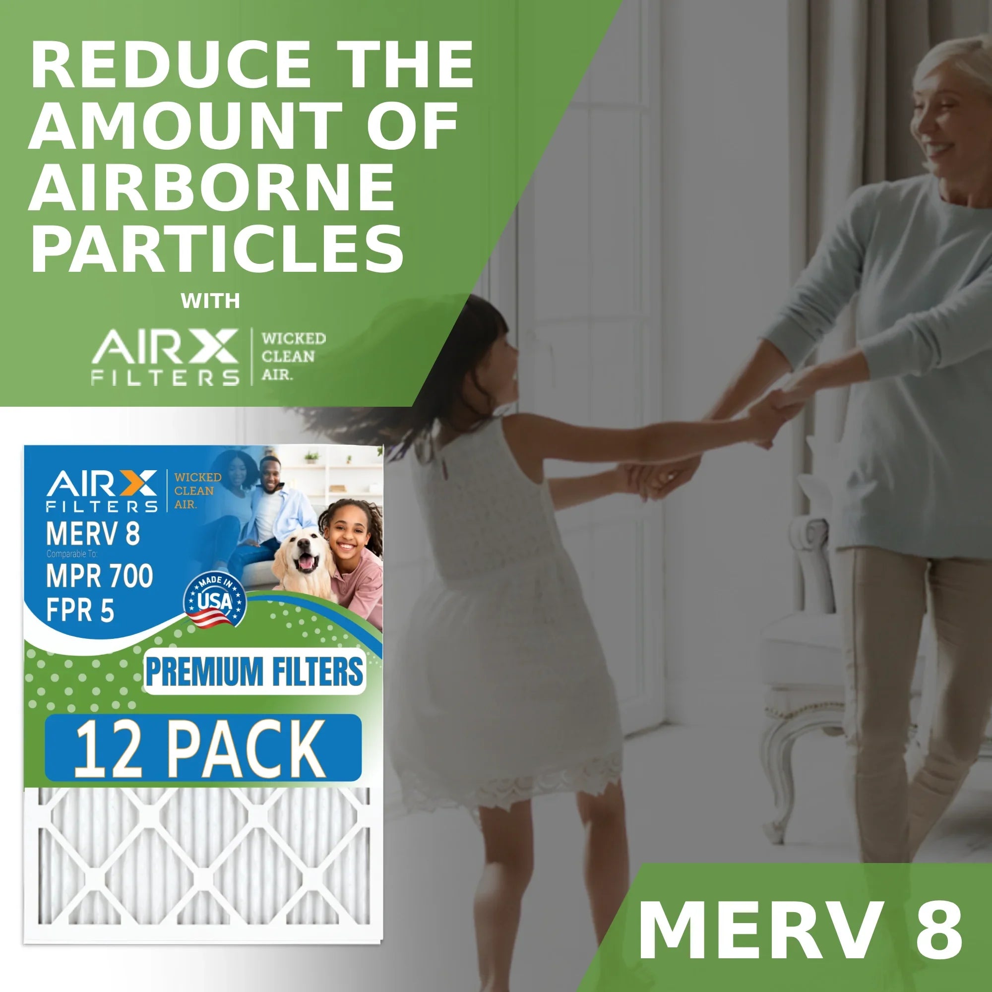 18x24x2 Air Filter MERV 8 Rating, 12 Pack of Furnace Filters Comparable to MPR 700 & FPR 5 - Made in USA by AIRX FILTERS WICKED CLEAN AIR.