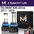 Mega Racer  328i xDrive 4 Sided H11 H9 H8 LED Headlight Bulbs 6000K Diamond White 12V 60W 10000LM  328i xDrive 2011 2012 2013 2014 2015 2016 11 12 13 14 15 16 Fog Light Automotive Replacement