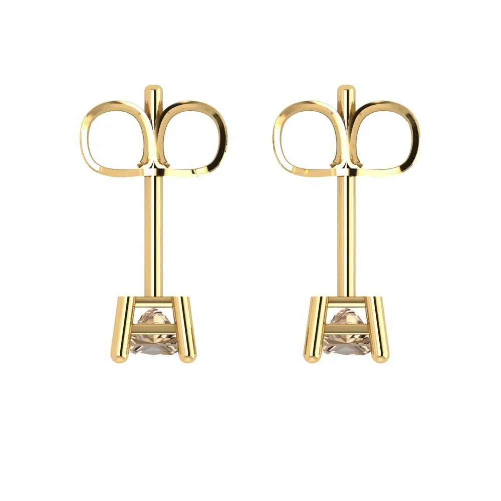 Clara Pucci 0.5 ct Brilliant Princess Cut Solitaire Studs VVS1 Genuine Conflict free Yellow Lab Created Yellow Moissanite Real Stamped Solid 18K Yellow Gold Earrings Push back