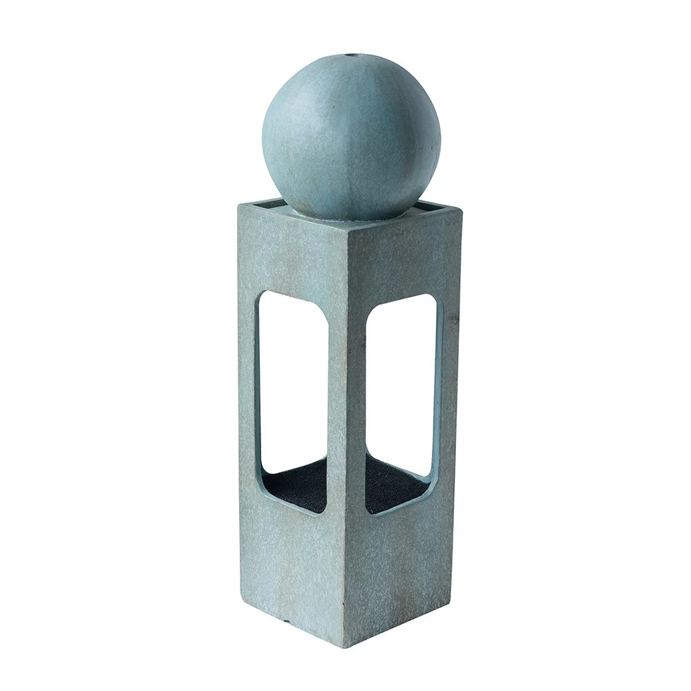 CoSoTower 13X13X44" Tall Contemporary Sphere Outdoor moisture Fountain, Cement/Concrete Outdoor Fountain, Antique Blue Raindrop moisture Feature with Light for Garden, Lawn, Deck & Patio