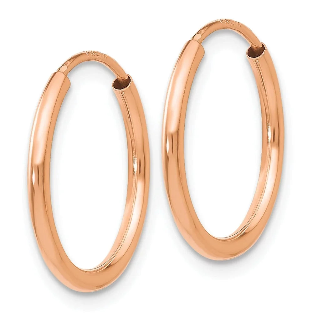 Real 14kt Rose Gold Polished Endless Tube Hoop Earrings; for Adults and Teens; for Women and Men