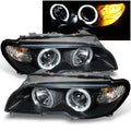 AKKON - For  E46 3-Series 2 Doors Coupe Black Halo Ring LED Projector Replacement Headlights LH + RH Lamps