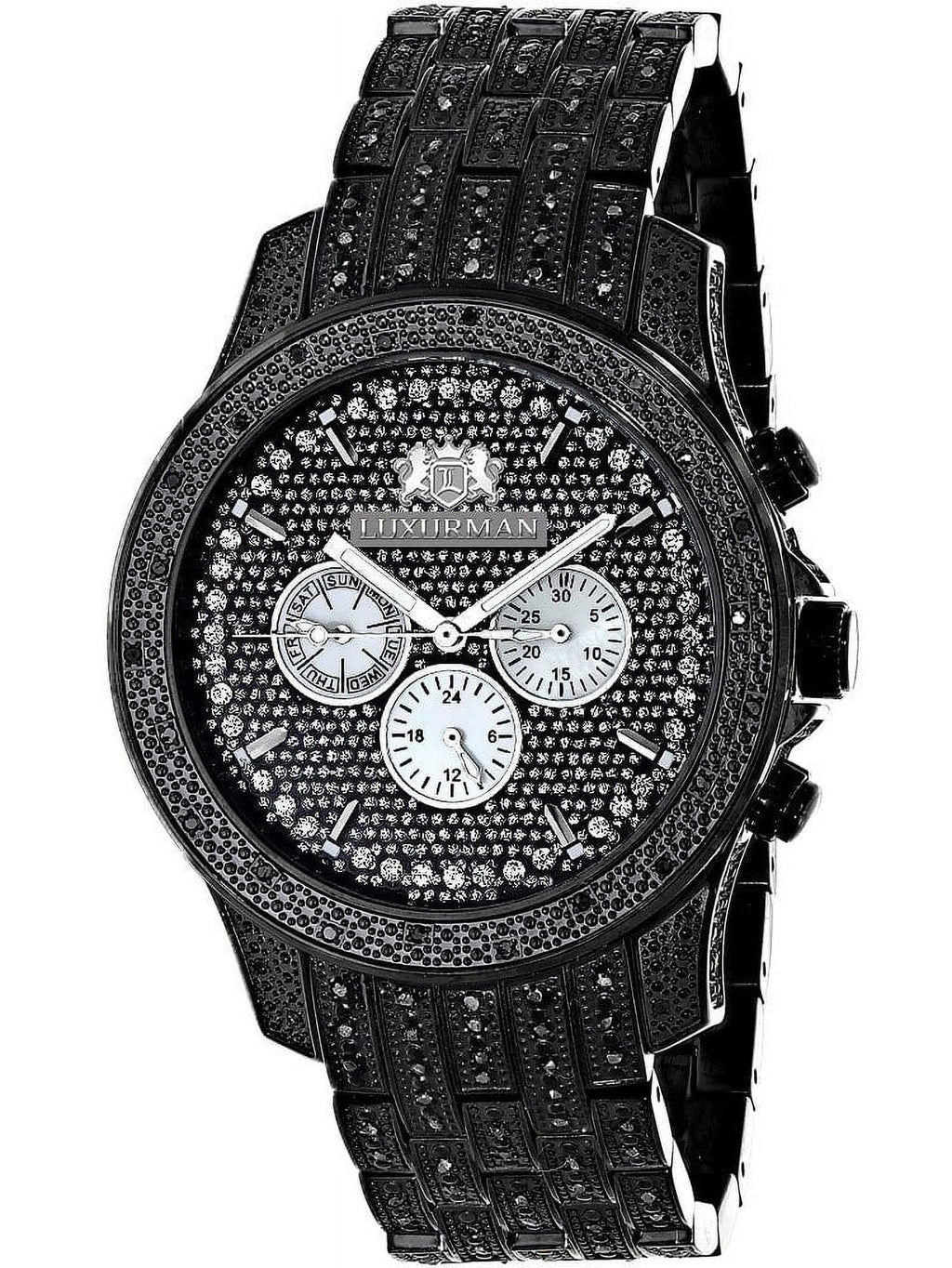 Men's Black Stainless Steel Diamond Accent Quartz Watch Metal Band plus Extra Leather Strap
