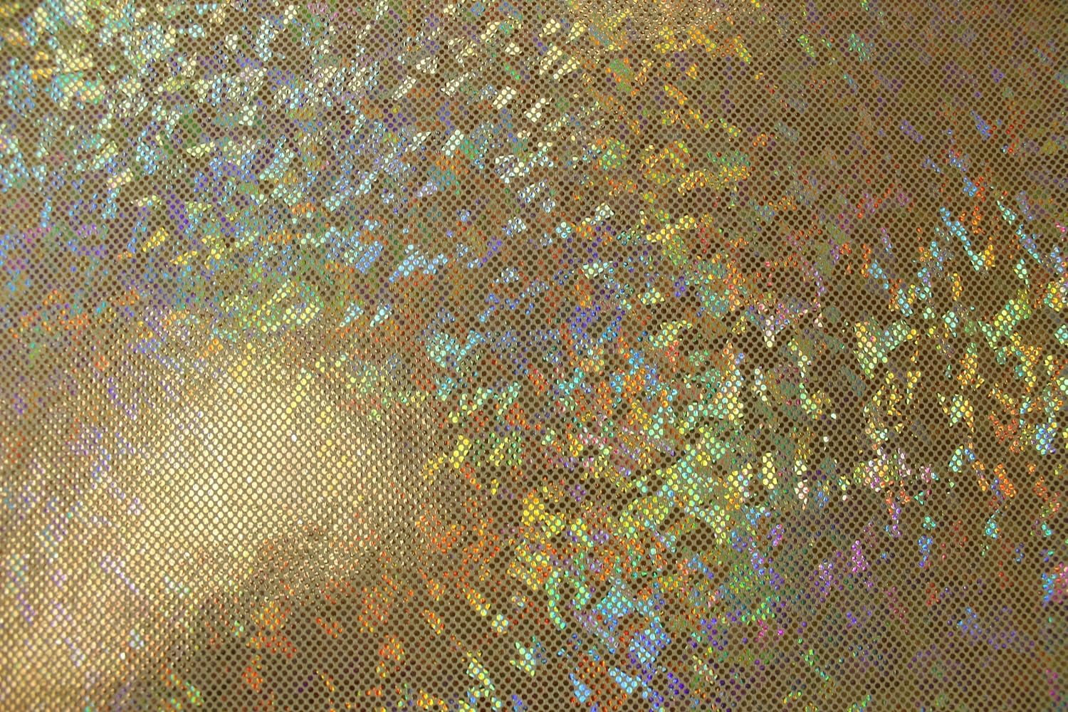 Shattered Glass Hologram-Gold/Gold- 4-Way Stretch Spandex Fabric For Swimwear, Gymnastics, Dance Etc.