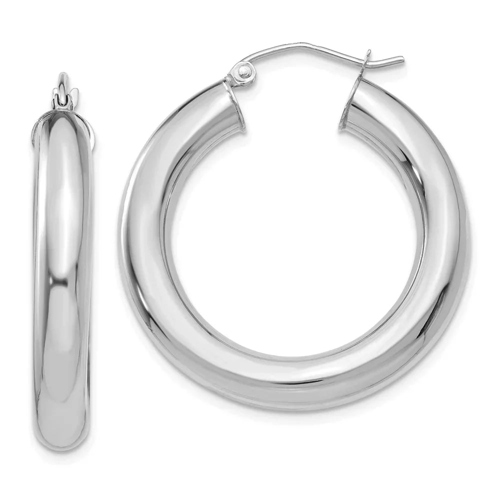 Real 14kt White Gold Polished 5mm Tube Hoop Earrings; for Adults and Teens; for Women and Men