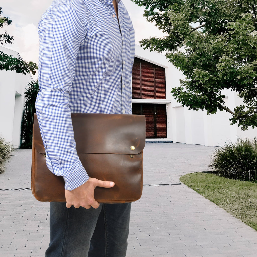 Top Grain Leather Portfolio Envelope Document File Folder MacBook Holder Sleeve Case Folio