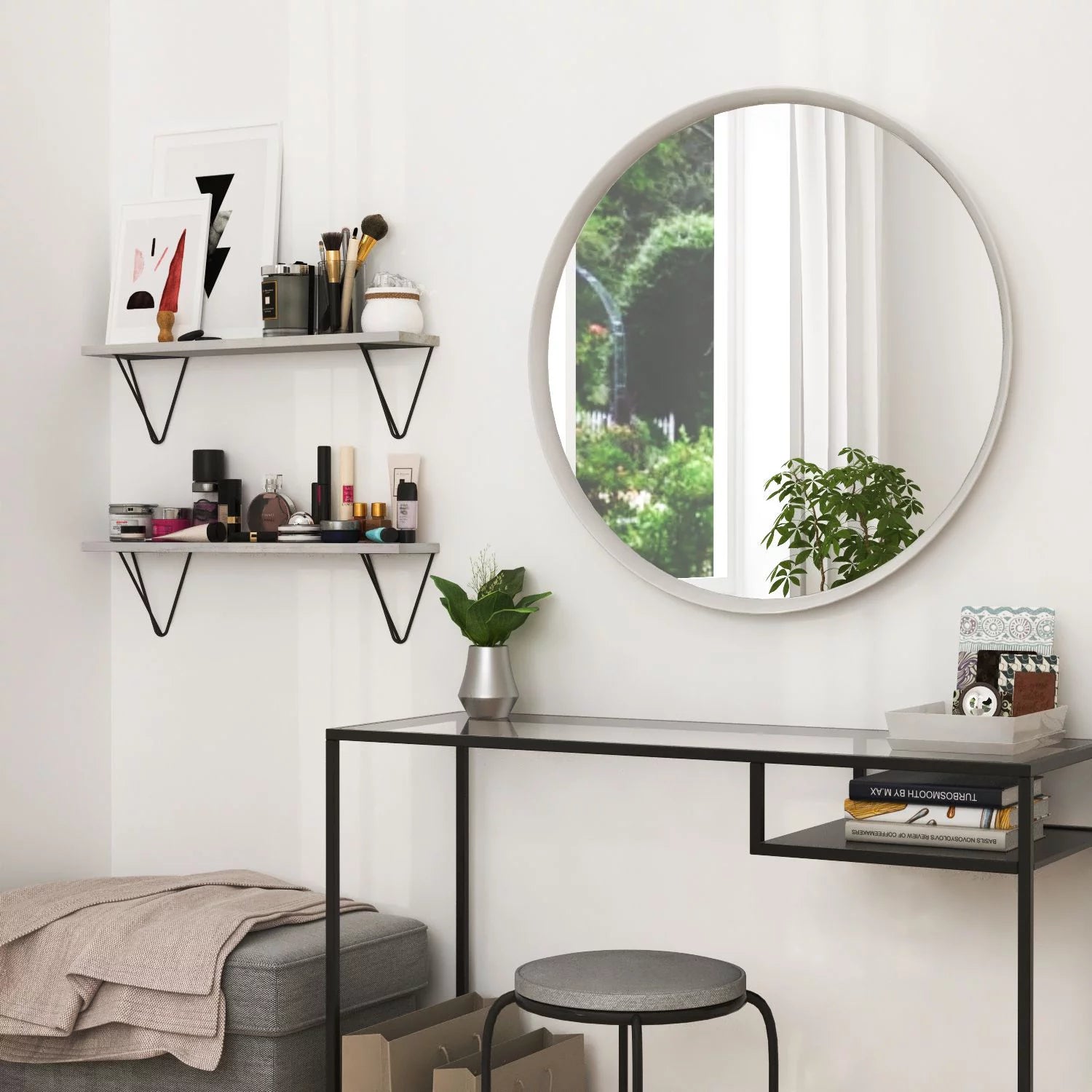 Wallniture Colmar 24" Bathroom Wall Shelf Over The Toilet Storage Organizer Laundry Room Floating Shelves, White, Set of 2