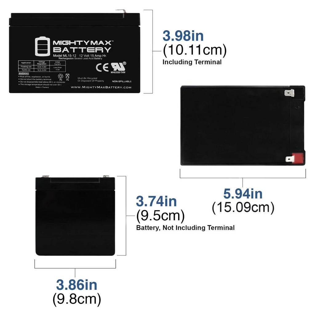 12V 15AH Battery Replacement for EVO 500W Electric Scooter - 4 Pack