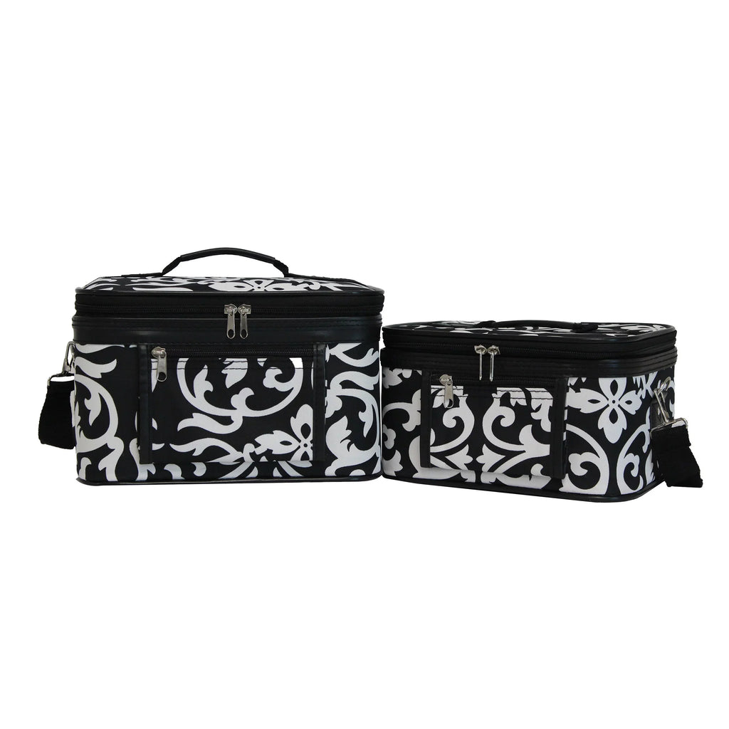 World Traveler 2-Piece Cosmetic Case Set - Pink Trim Damask