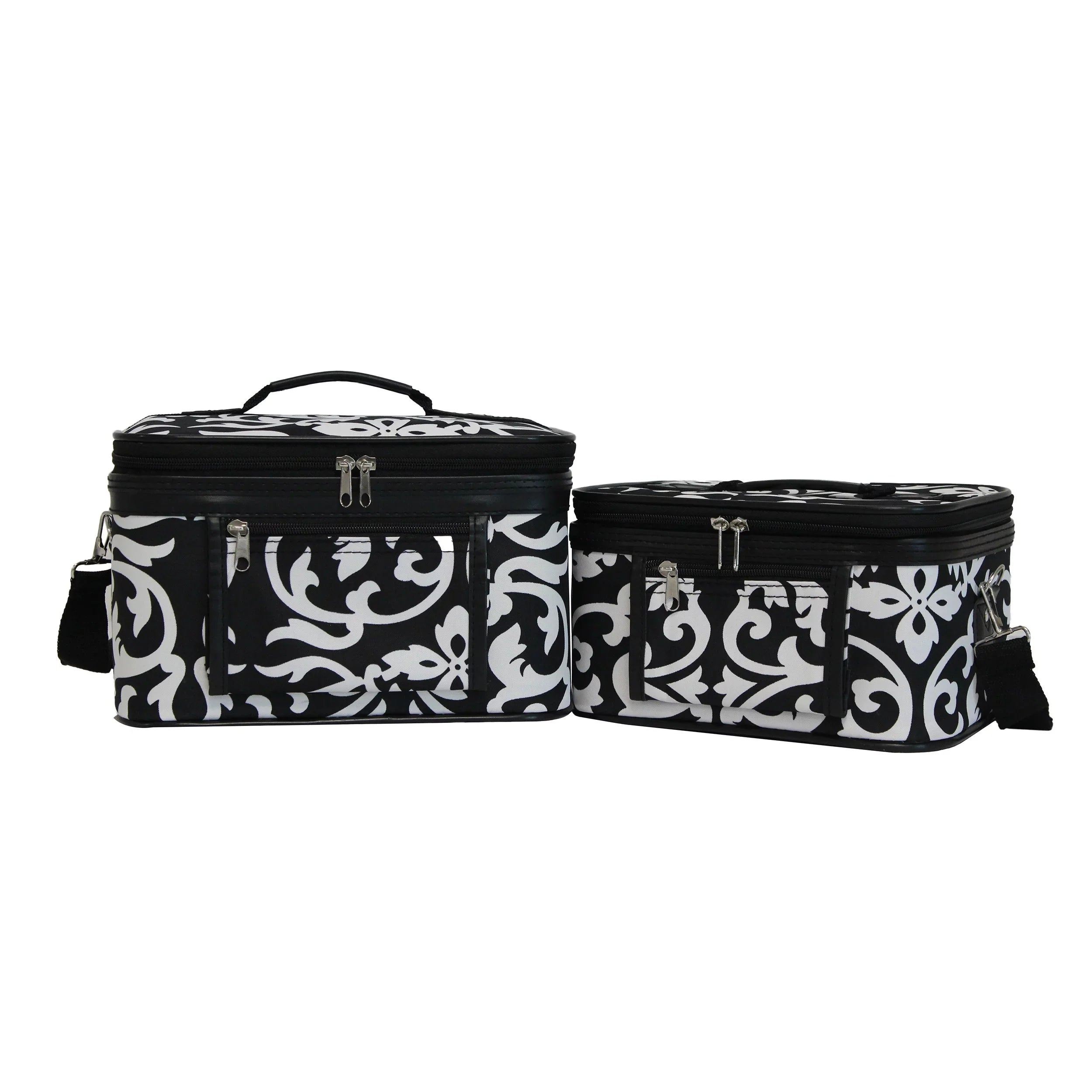 World Traveler 2-Piece Cosmetic Case Set - Pink Trim Damask