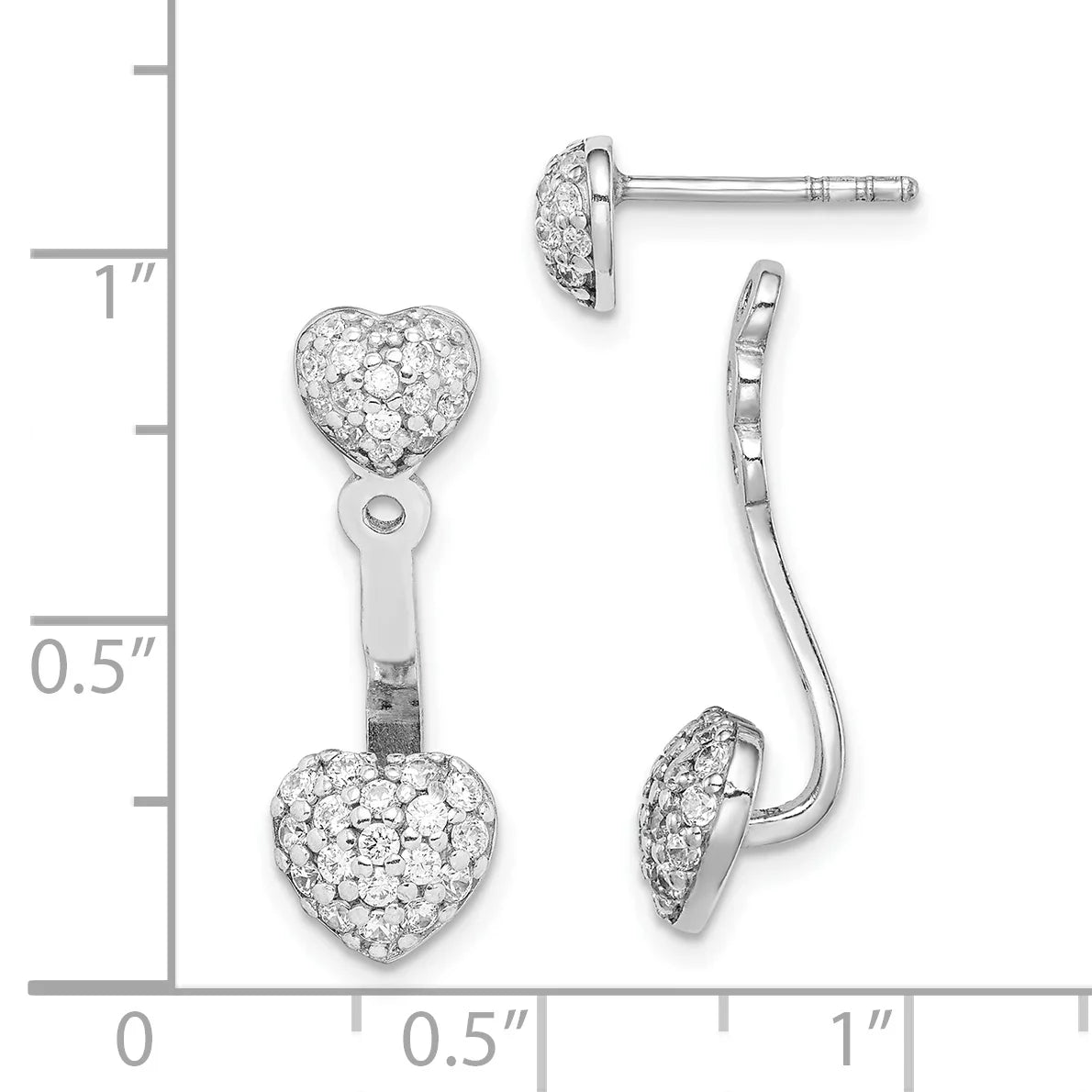 Primal Silver Sterling Silver Rhodium-plated CZ Heart Post Earrings with Jacket