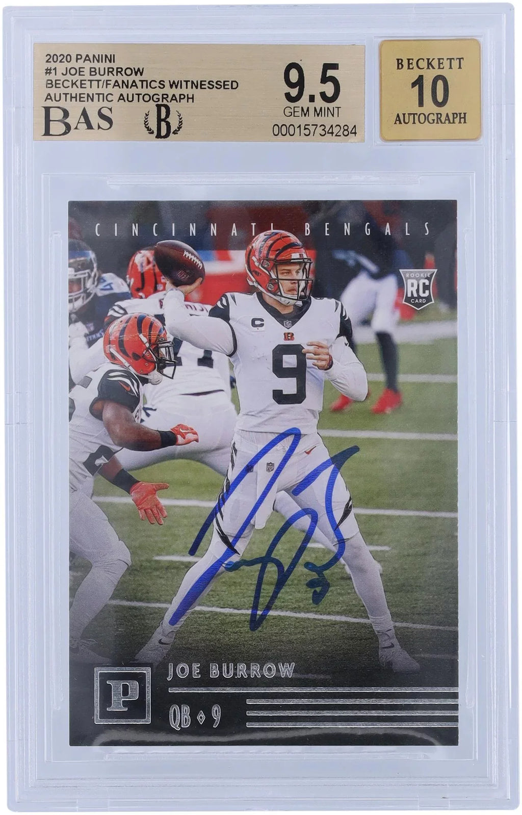 Joe Burrow Cincinnati Bengals Autographed 2020 Panini Chronicles #PA-1 Beckett Fanatics Witnessed Authenticated 9.5/10 Rookie Card - Fanatics Authentic Certified