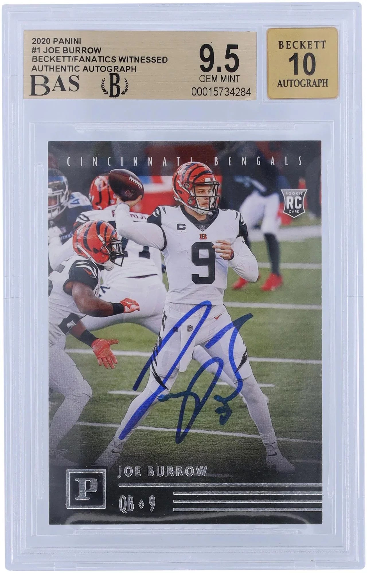Joe Burrow Cincinnati Bengals Autographed 2020 Panini Chronicles #PA-1 Beckett Fanatics Witnessed Authenticated 9.5/10 Rookie Card - Fanatics Authentic Certified