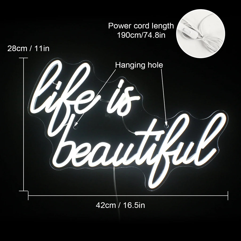 WX&YH Life Is Beautiful LED Neon Light Signs USB Power for Home Bedroom Office Shop Wedding Party Decoration