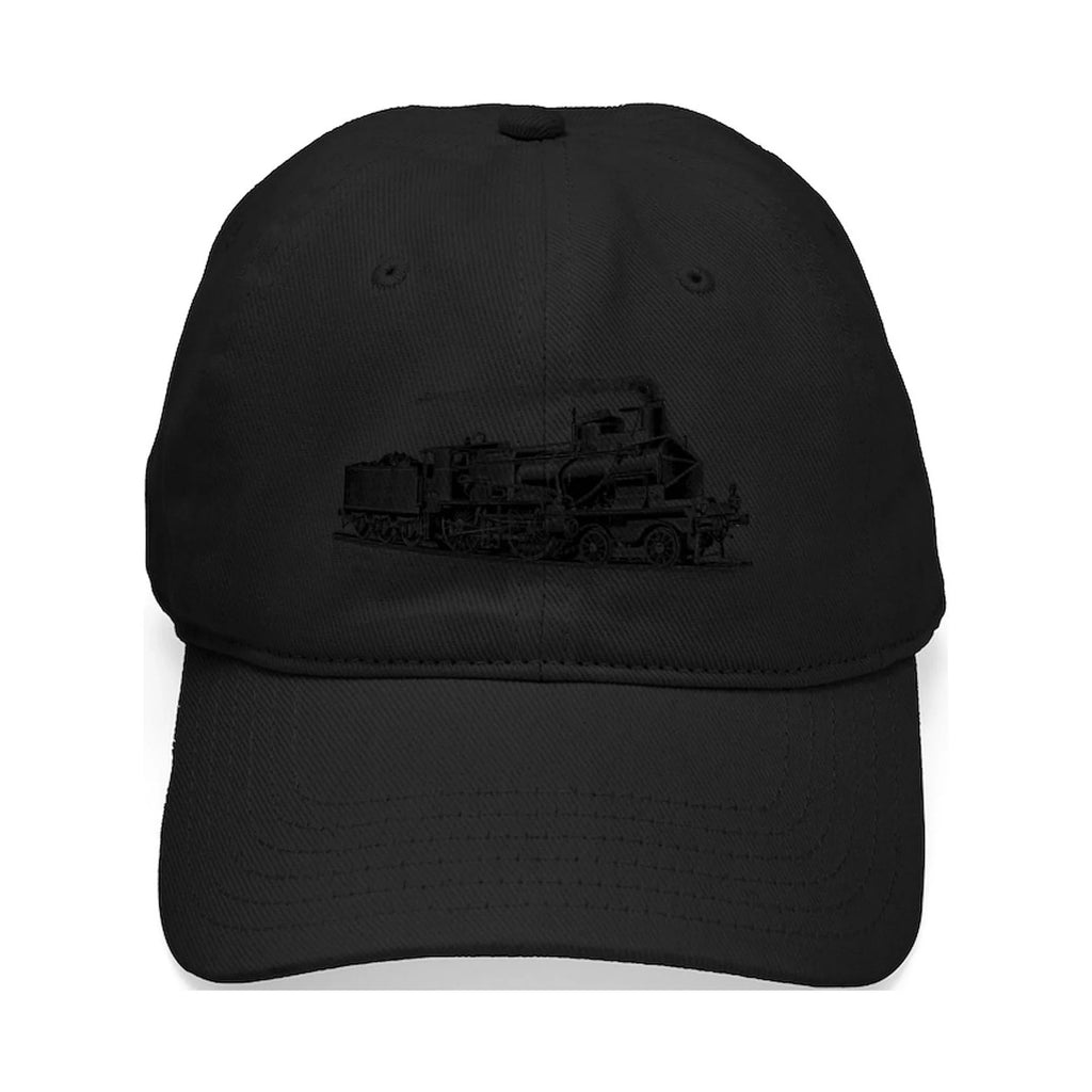 CafePress - VINTAGE TRAINS Black Cap - Printed Adjustable Cotton Canvas Black Baseball Hat