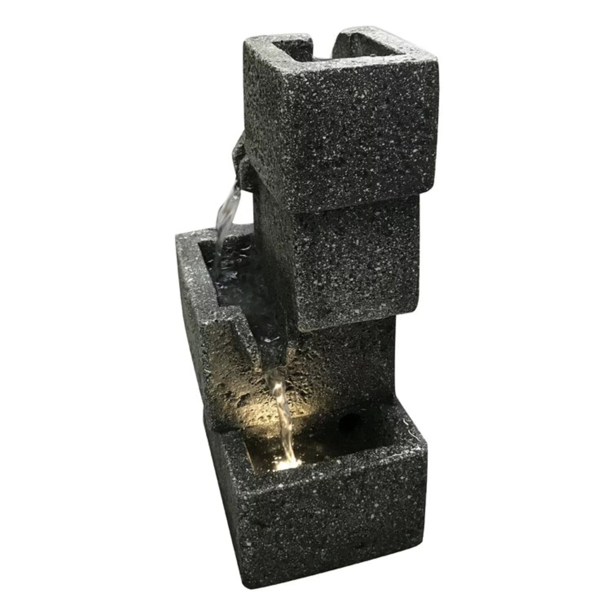 Hi-Line Gifts 11" LED Lighted Concrete Crates moisture Tabletop Fountain