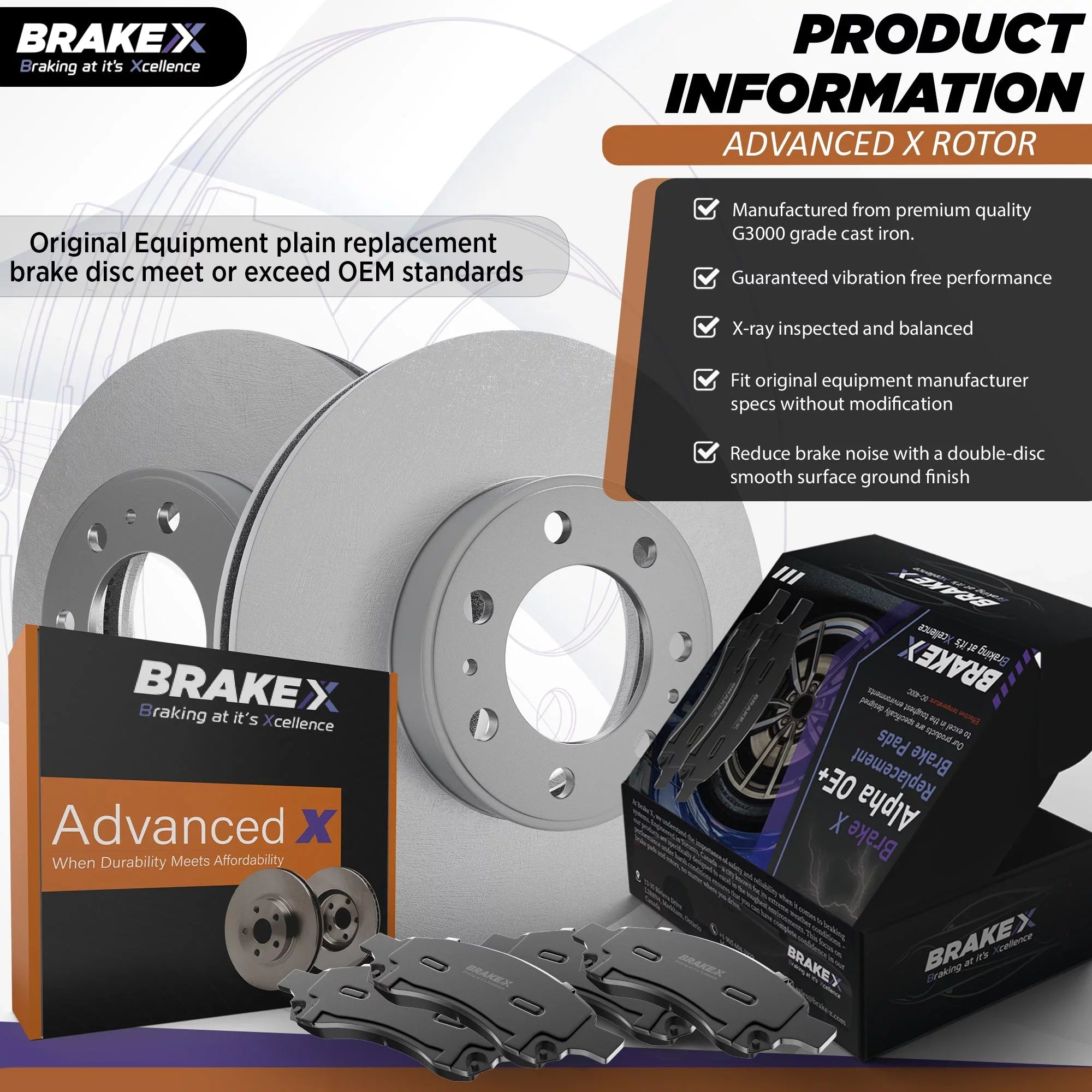 [Rear] Brake X Advanced X Replacement Disc Rotors and Premium Ceramic Brake Pads Kit | 6 Piece Set | For 2003 Jeep Liberty 3.7