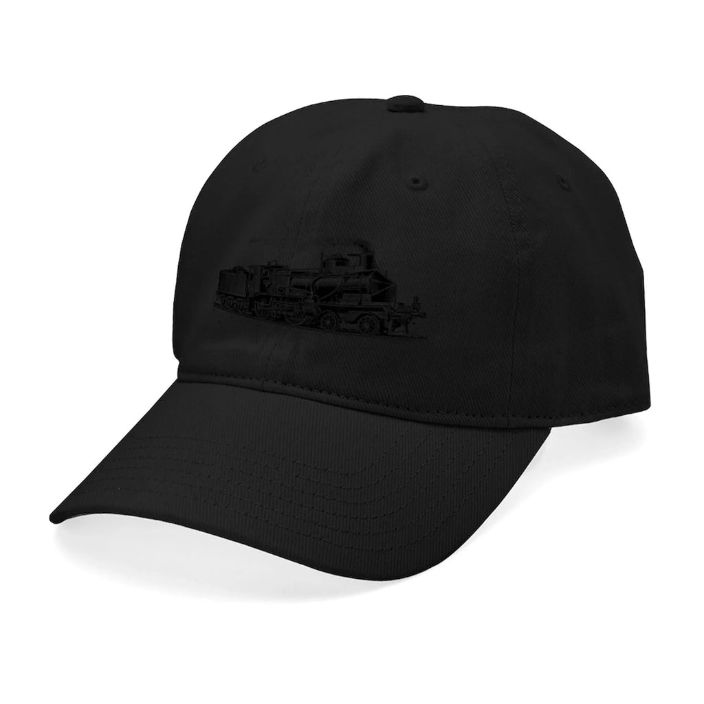 CafePress - VINTAGE TRAINS Black Cap - Printed Adjustable Cotton Canvas Black Baseball Hat