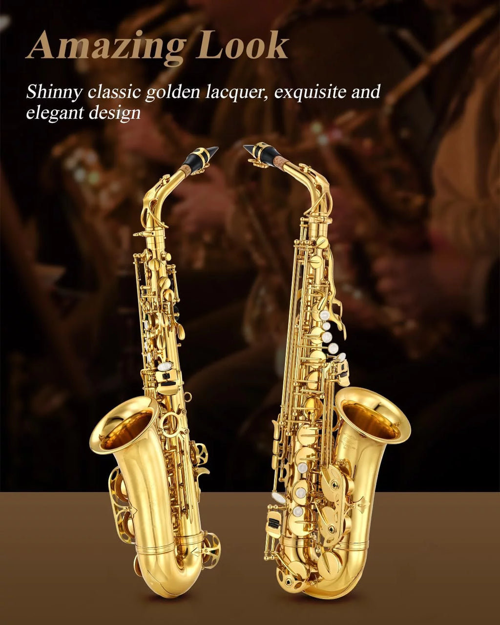 Eastar Alto Saxophone with Stand E Flat Gold Lacquer Student Beginner Sax Full Kit School Band Orchestra Instruments AS-II