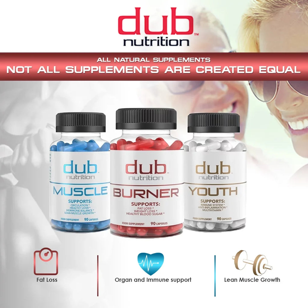Most Advanced Formula: Burner, Muscle, Youth Combo by dub nutrition | All Natural Fat Burner, Muscle Recovery, Immune Boost Supplement | 90 Capsules per Bottle