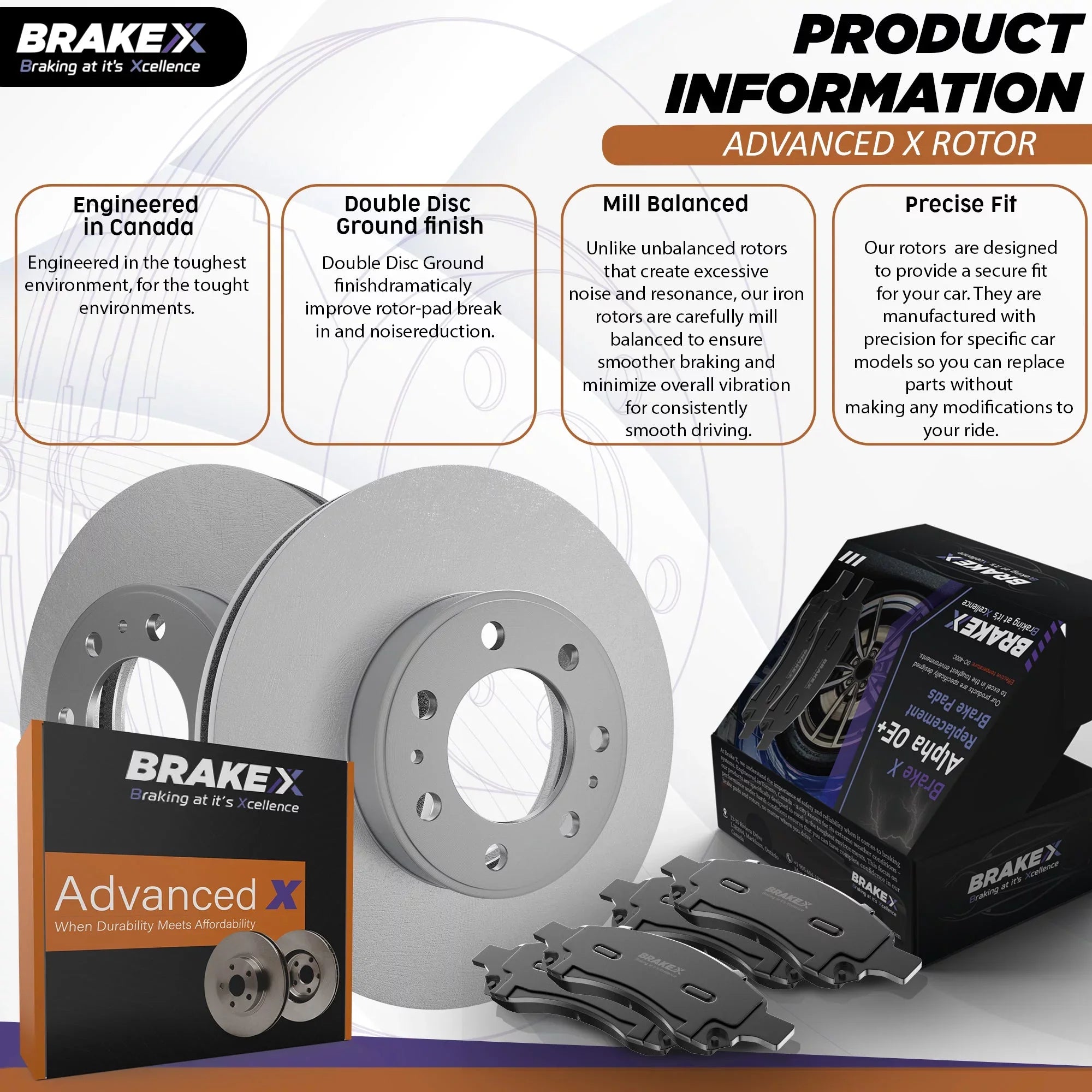 [Rear] Brake X Advanced X Replacement Disc Rotors and Premium Ceramic Brake Pads Kit | 6 Piece Set | For 2003 Jeep Liberty 3.7