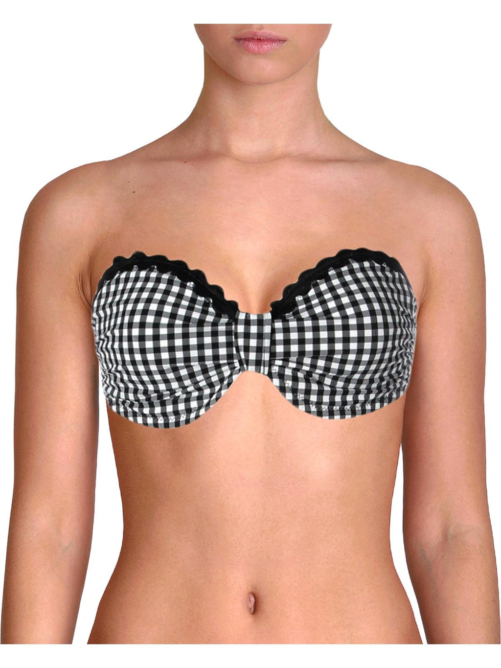 Shoshanna Womens Checkered Bandaeu Swim Top Separates B/W A