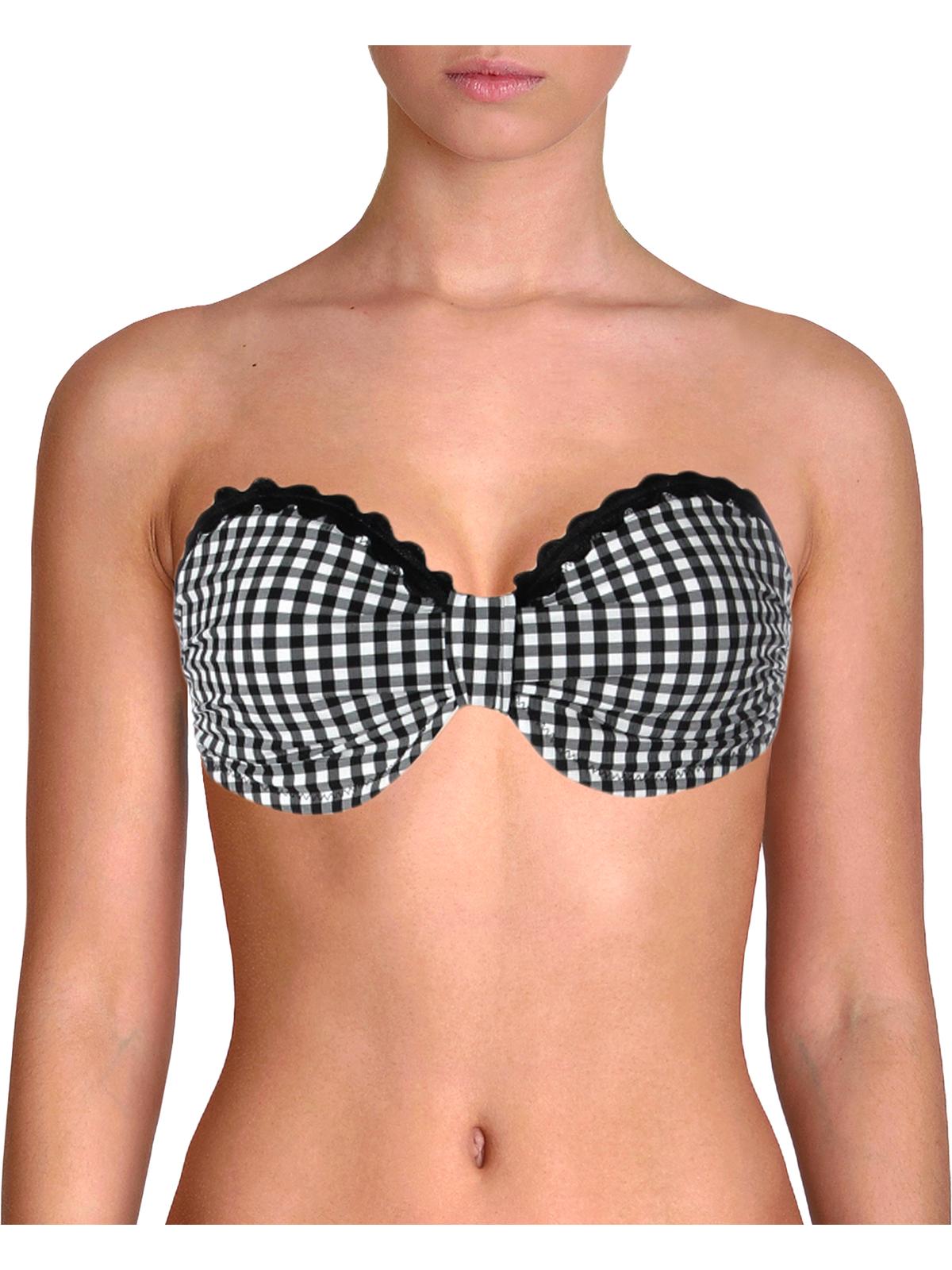Shoshanna Womens Checkered Bandaeu Swim Top Separates B/W A