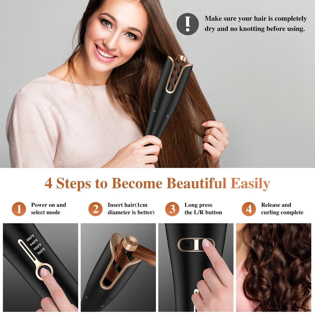 NEXPURE Curling Irons,Curling Iron Professional with 1" Large Rotating Barrel & 4 Temps,Salon Curl Hair,Gold