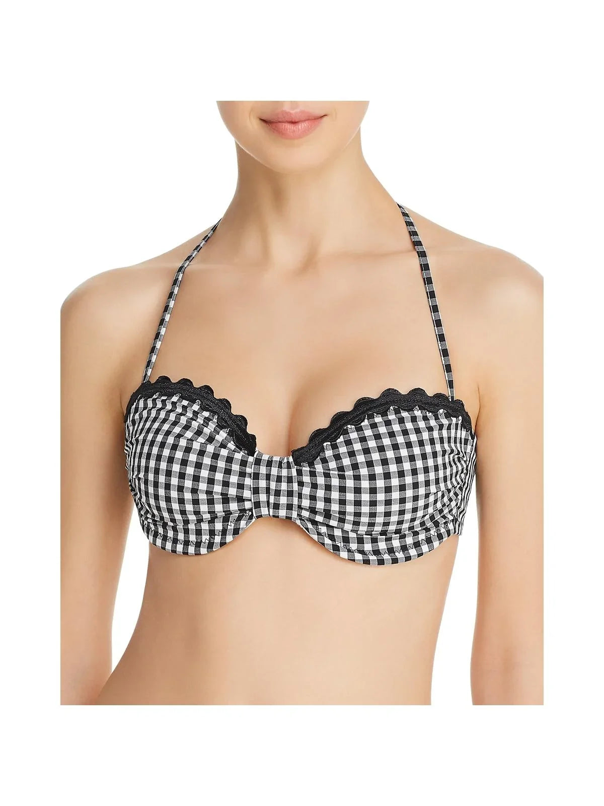 Shoshanna Womens Checkered Bandaeu Swim Top Separates B/W A