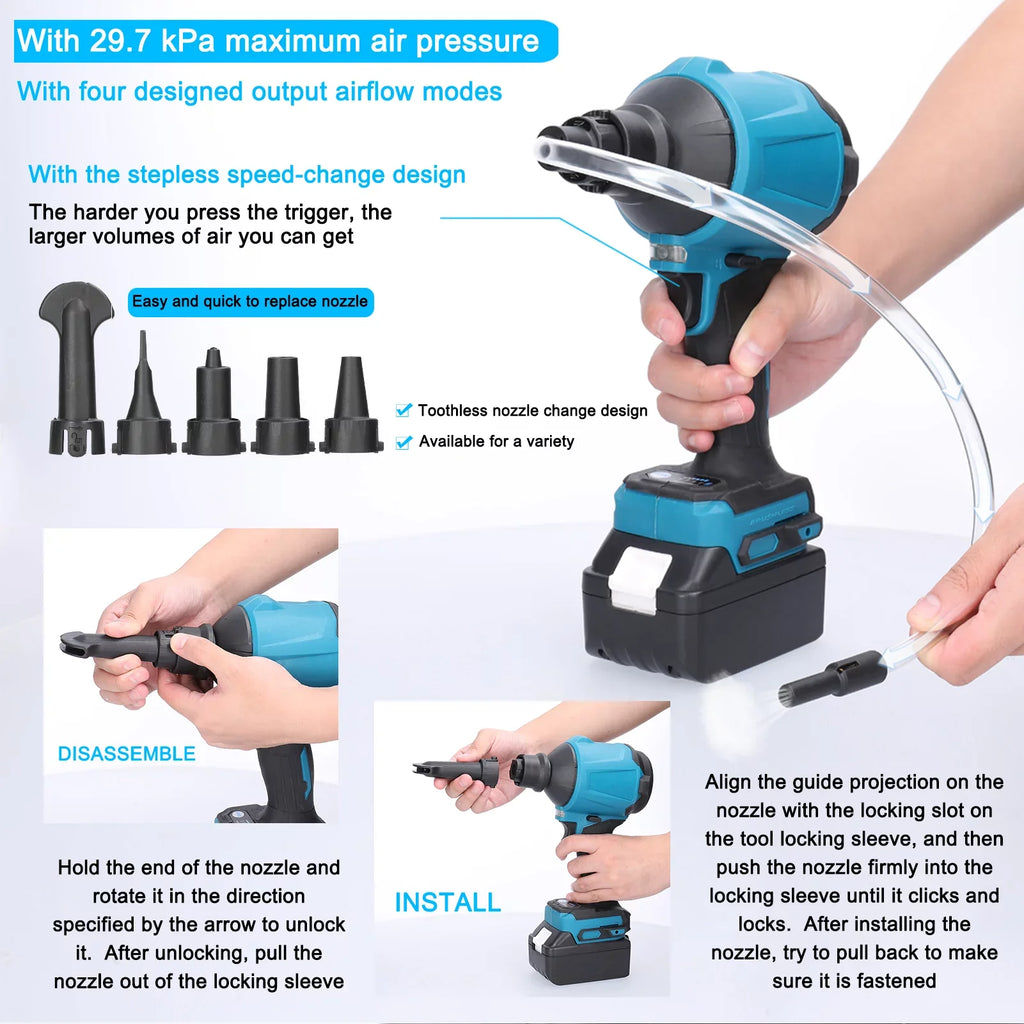 Electric Cordless Dust Blower, Rechargeable Air Dust Machine Stepless Speed Change, LED Working Light