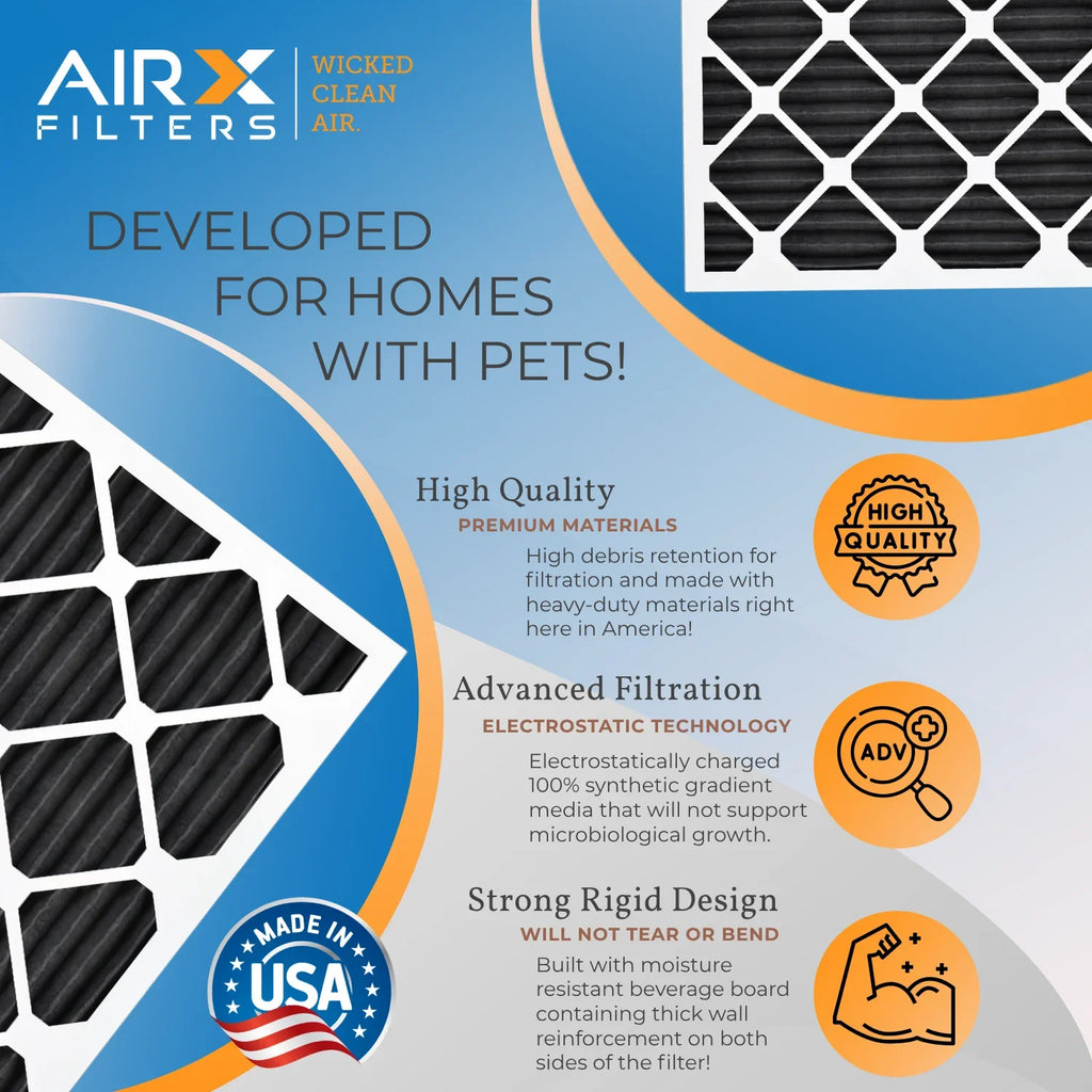 16x25x1 Air Filter MERV 8 Rating, 12 Pack of Furnace Filters Comparable to MPR 700, FPR 5, Pet Odor Retention Filters - Made in USA by AIRX FILTERS WICKED CLEAN AIR.