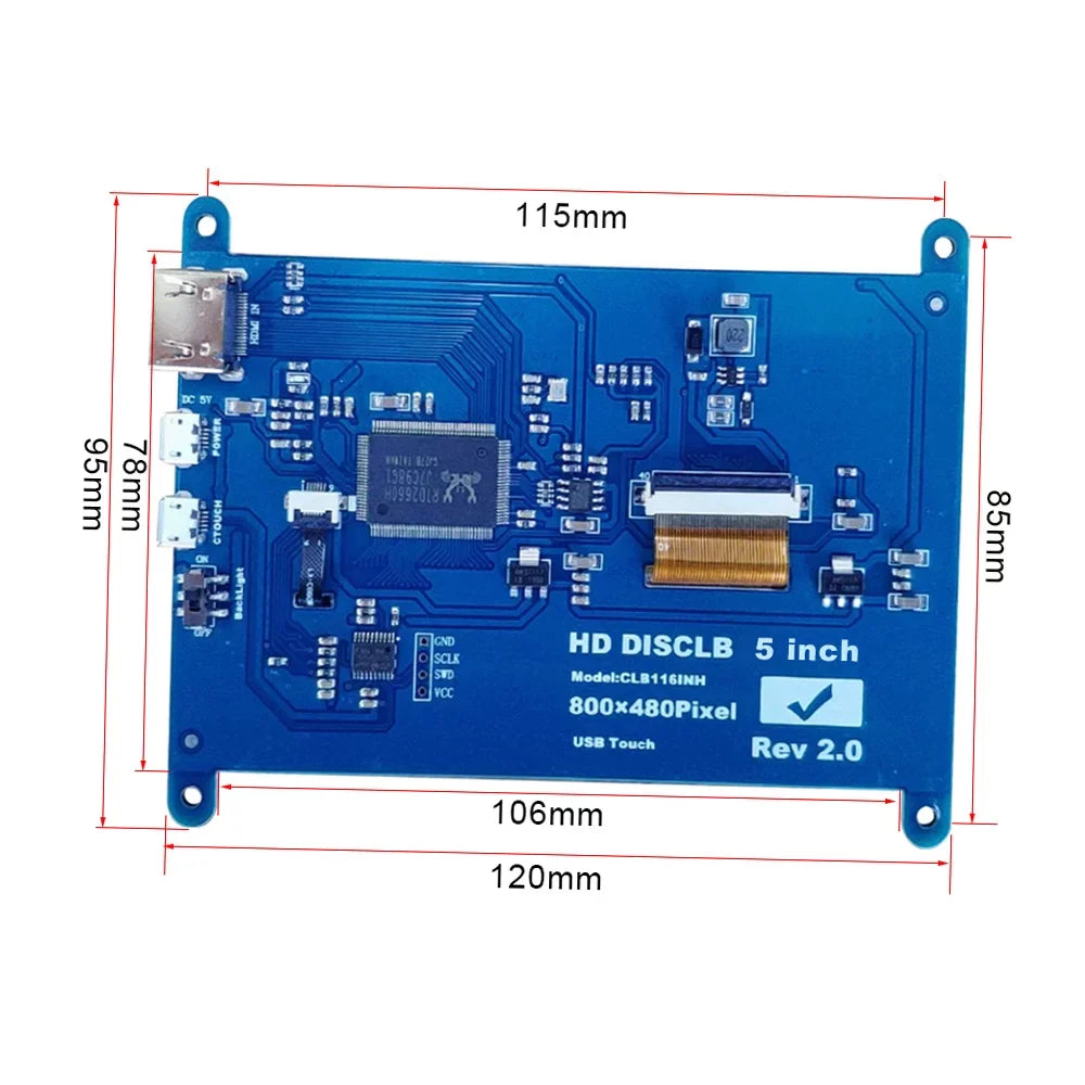 Arealer 5 InchCapacitive Touchscreen Display 800*480 Resolution Small Portablewith USBInterface matching with Raspberry Pi Tool