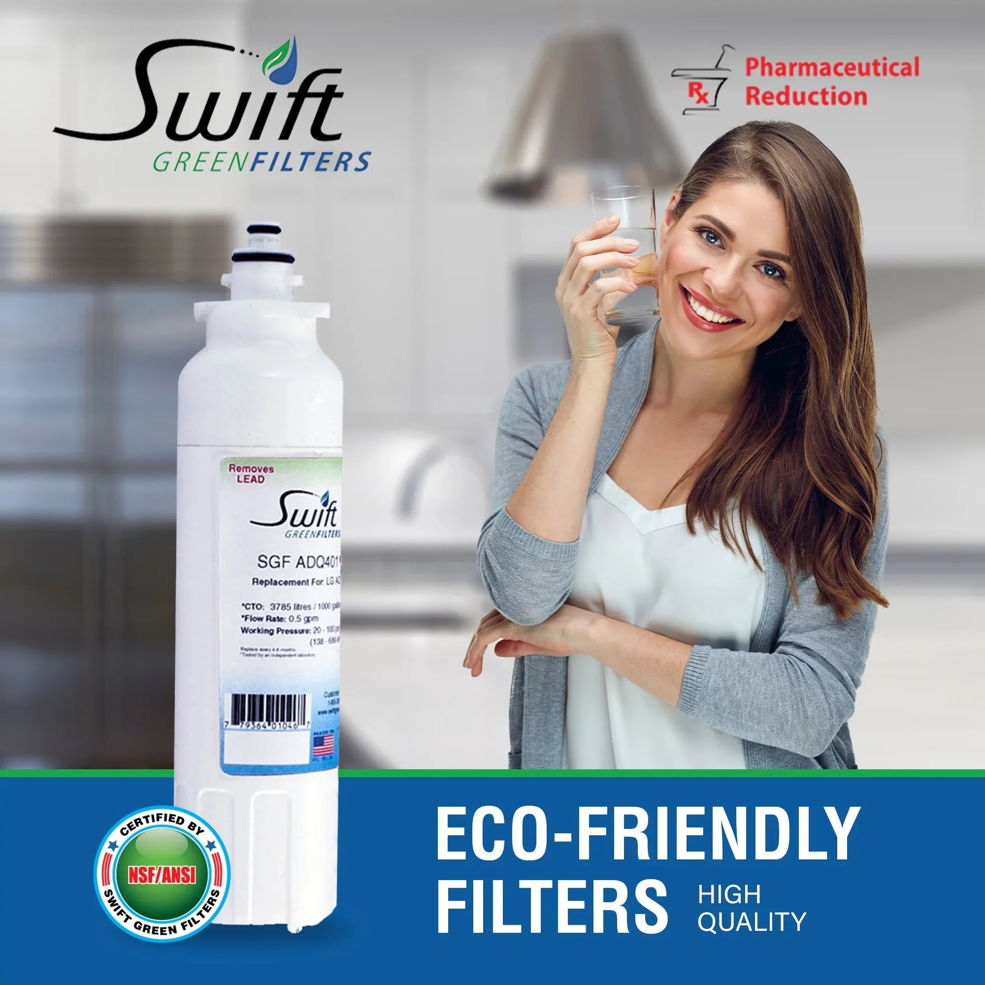 Swift Green Filters SGF-ADQ401 Rx Pharmaceutical Replacement for  LT800P Refrigerators liquid Filters(Pack of 2)
