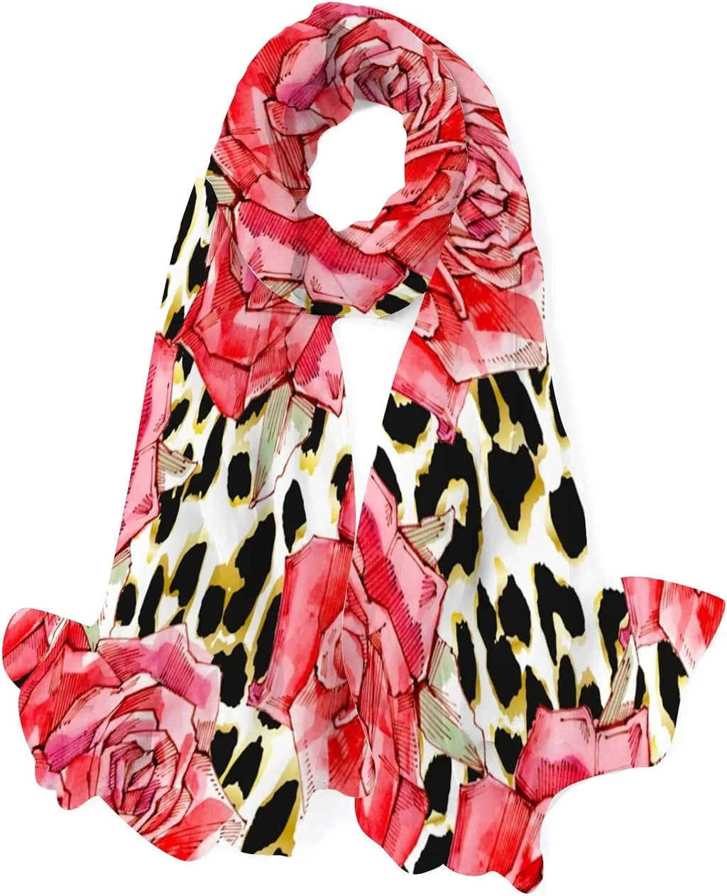 Hyjoy Print Watercolor Red Roses Long Silk Neck Scarf Lightweight Shawl Wrap Scarves for Women Girls
