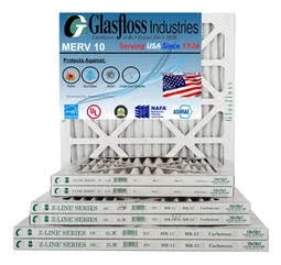 Glasfloss 13x20x1 - MERV 10 -Qty:12 - Furnace Air Filter - Made in USA (Actual Size: 12.5 x 19.5x7/8 inch)