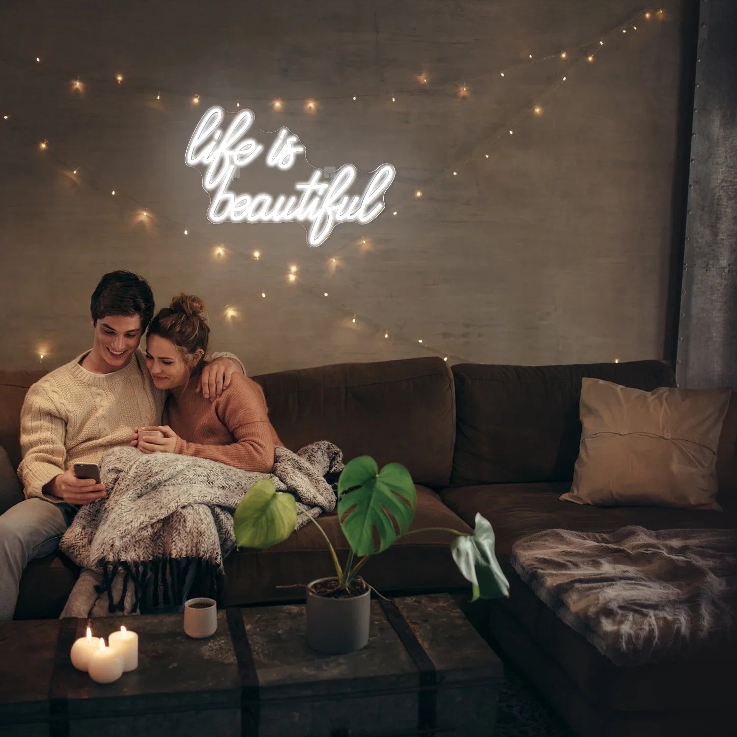 WX&YH Life Is Beautiful LED Neon Light Signs USB Power for Home Bedroom Office Shop Wedding Party Decoration