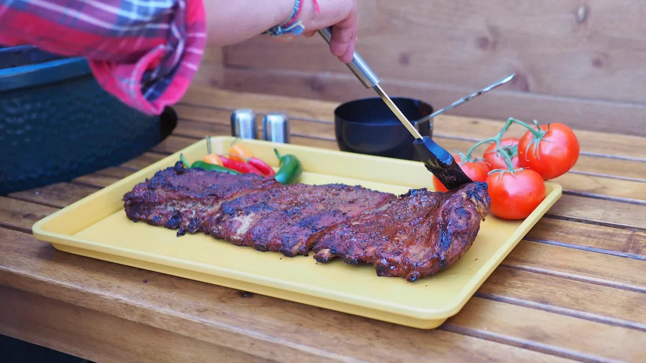 PitMaster King Large 6 Slot Stainless Steel Rib Rack, Sauce Pan and Basting Brush 3pc Combo Set